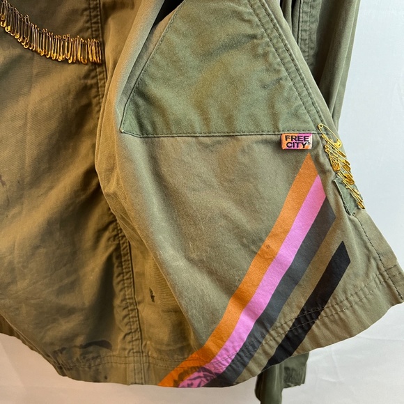 FreeCity - RARE & Vintage Safety Pin Texas Tokyo Moon Printed Army Kimono Size M - Picture 5 of 16